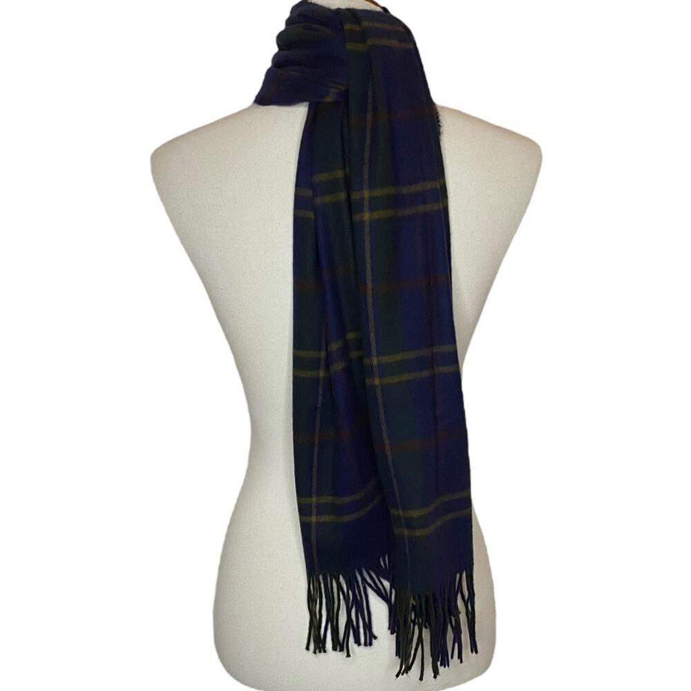 Geoffrey Beene Plaid Cashme 100% Acrylic Scarf Blue Fringe One Size Italy Unisex